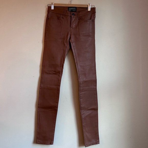 Current/Elliott Camel Brown Ankle Skinny Leather pants size 24 - Picture 10 of 14